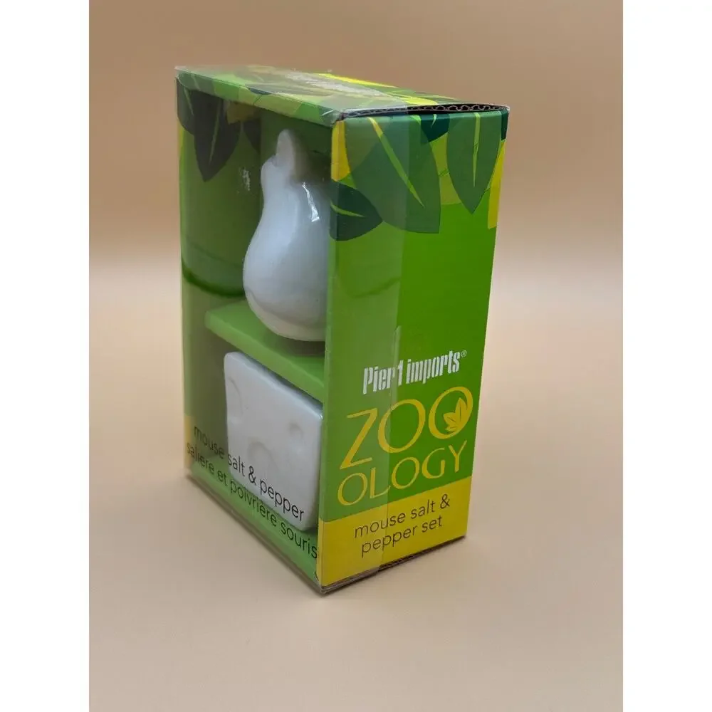 🐭 Pier 1 Imports Zoo Logy Mouse Salt & Pepper Set NIB Porcelain